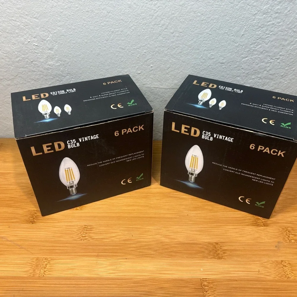 Lot of 2-LED Vintage Edison Bulb C35 candle light‎ chandelier- Brand new- 6 Each